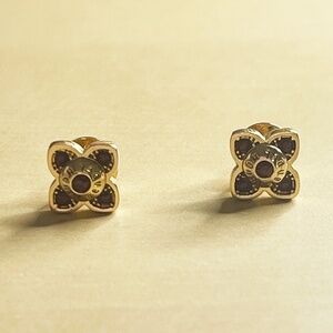 Henri Bendel Amethyst Crystal Flower Logo Earrings